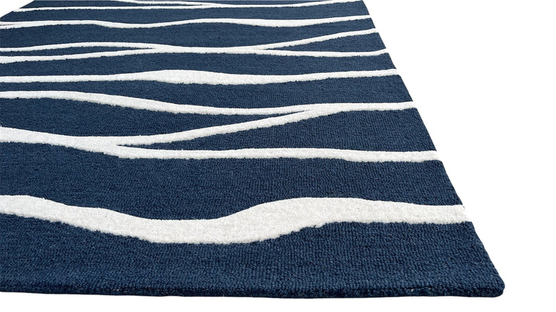 Ripple Wave Hand Tufted Wool Rug navy blue