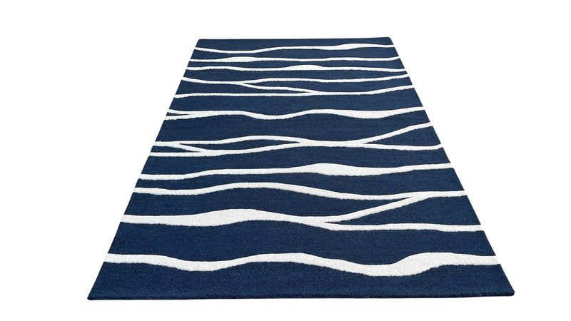 Ripple Wave Hand Tufted Wool Rug navy blue