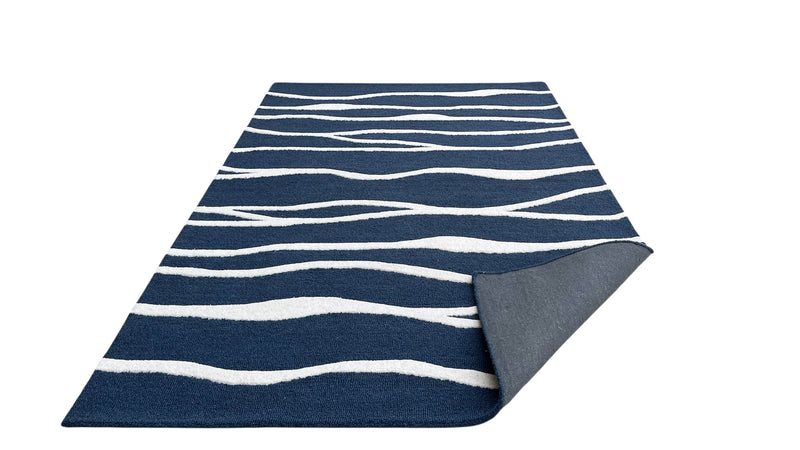 Ripple Wave Hand Tufted Wool Rug navy blue