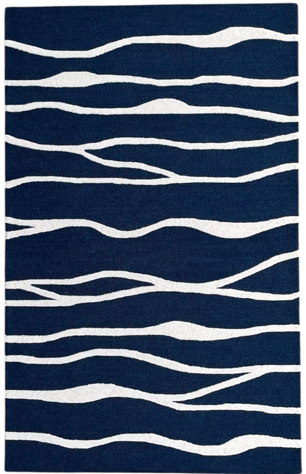 Ripple Wave Hand Tufted Wool Rug navy blue