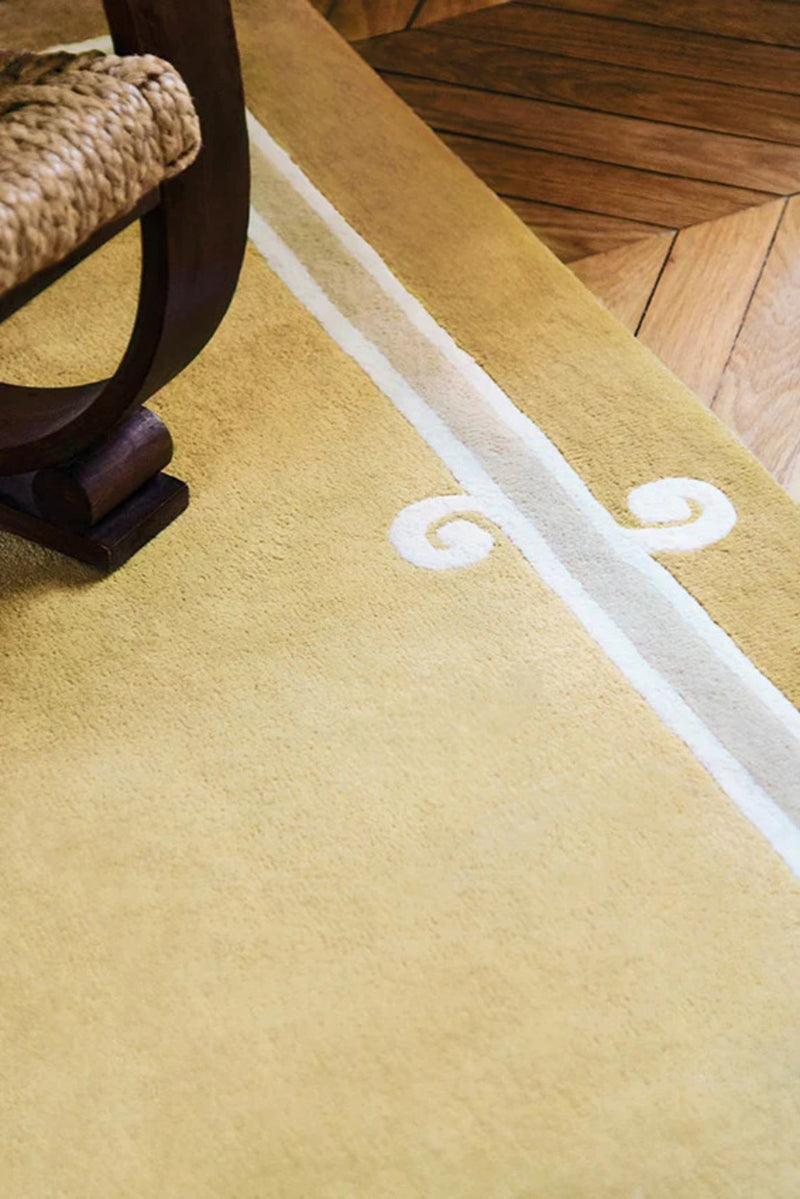 Siracusa Mustard Yellow & Ivory Hand-Tufted Wool Rug | Elegant Border Area Rug