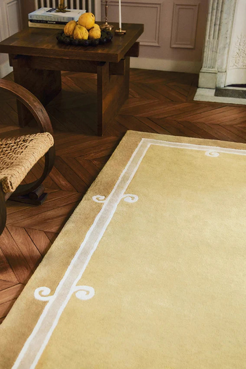 Siracusa Mustard Yellow & Ivory Hand-Tufted Wool Rug | Elegant Border Area Rug