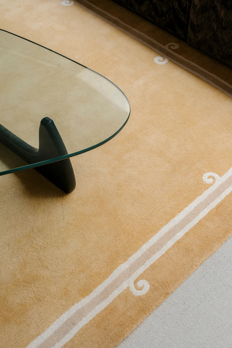Siracusa Mustard Yellow & Ivory Hand-Tufted Wool Rug | Elegant Border Area Rug