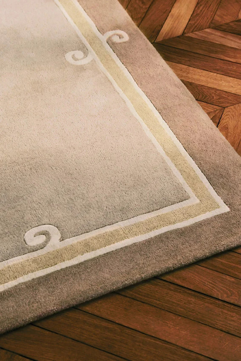 Siracusa Neutral Beige & Ivory Hand-Tufted Wool Rug | Elegant Border Area Rug