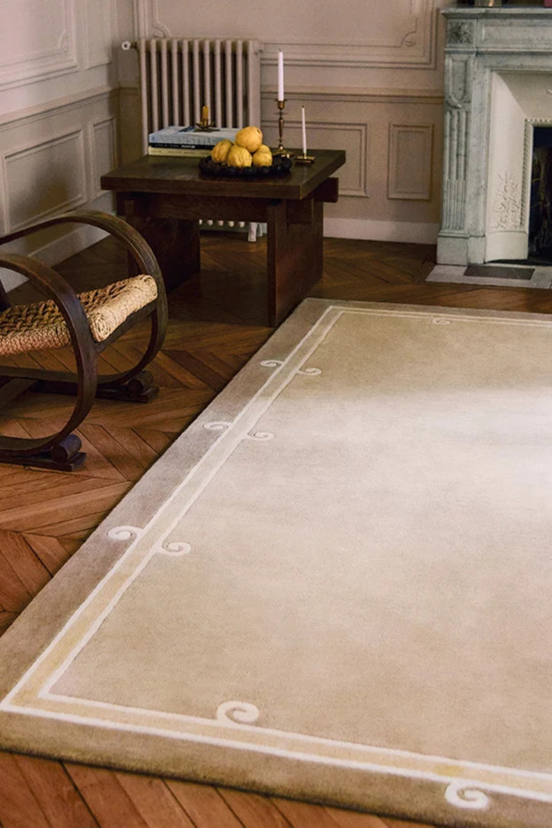 Siracusa Neutral Beige & Ivory Hand-Tufted Wool Rug | Elegant Border Area Rug