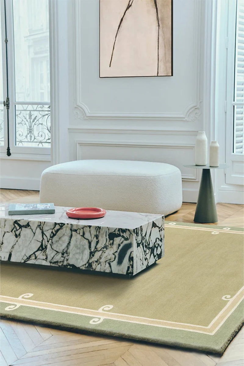 Siracusa Sage Green & Ivory Hand-Tufted Wool Rug | Elegant Border Area Rug