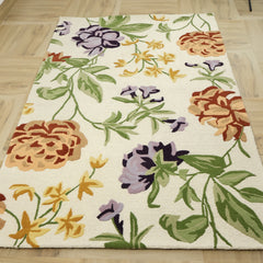 Botanical Bloom Hand-Tufted Wool Rug | Ivory Floral Loop & Cut Pile Modern Area Rug