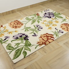 Botanical Bloom Hand-Tufted Wool Rug | Ivory Floral Loop & Cut Pile Modern Area Rug