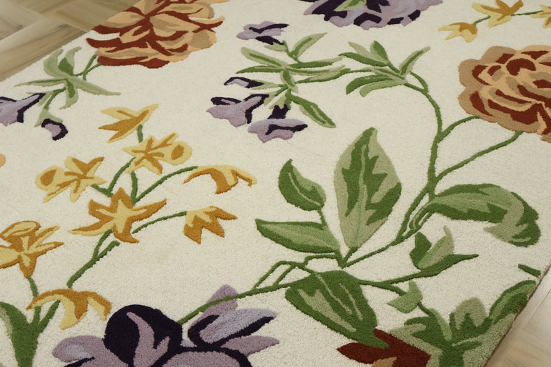Botanical Bloom Hand-Tufted Wool Rug | Ivory Floral Loop & Cut Pile Modern Area Rug