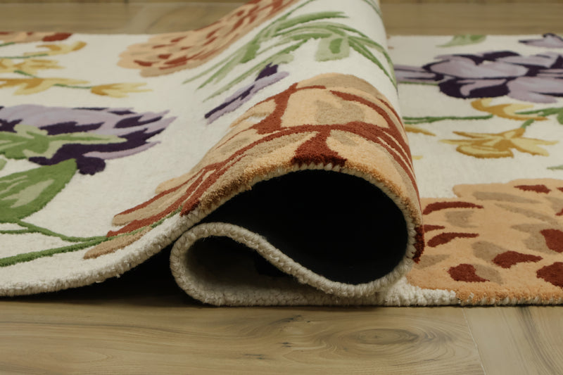 Botanical Bloom Hand-Tufted Wool Rug | Ivory Floral Loop & Cut Pile Modern Area Rug