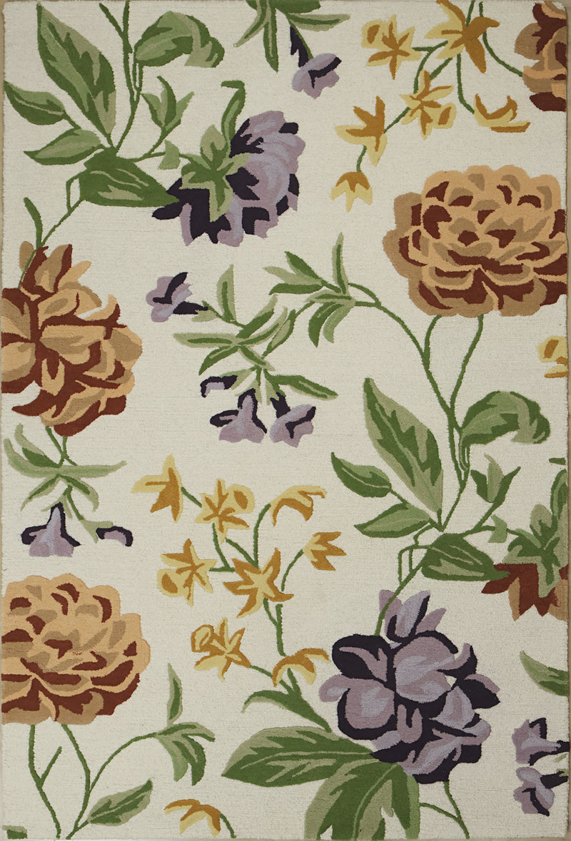 Botanical Bloom Hand-Tufted Wool Rug | Ivory Floral Loop & Cut Pile Modern Area Rug