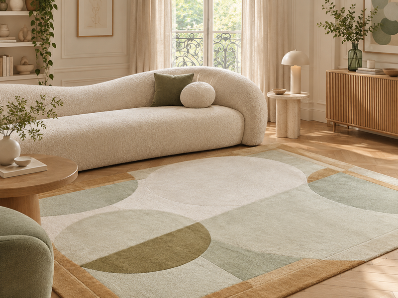 Art Deco Neutral Hand Tufted Area Rug | Earth Tones & Sage