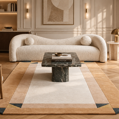 Palatine Ivory Beige Geo Rug | Hand-Tufted Wool Geometric Area Rug | Modern Statement Carpet