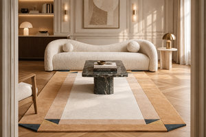 Beige Geo Rug | Hand-Tufted Wool Geometric Area Rug | Modern Statement Carpet