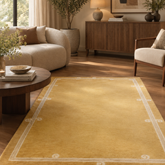 Siracusa Mustard Yellow & Ivory Hand-Tufted Wool Rug | Elegant Border Area Rug