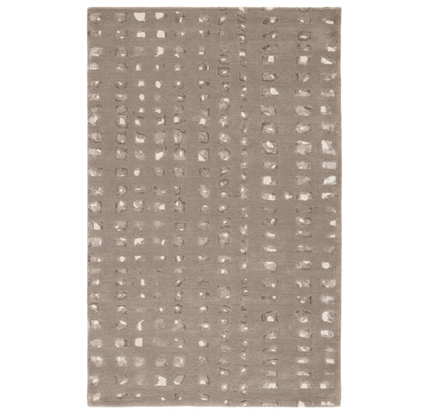 Pixelated Dot Grid Minimalist Area Rug – Taupe Grey & Ivory