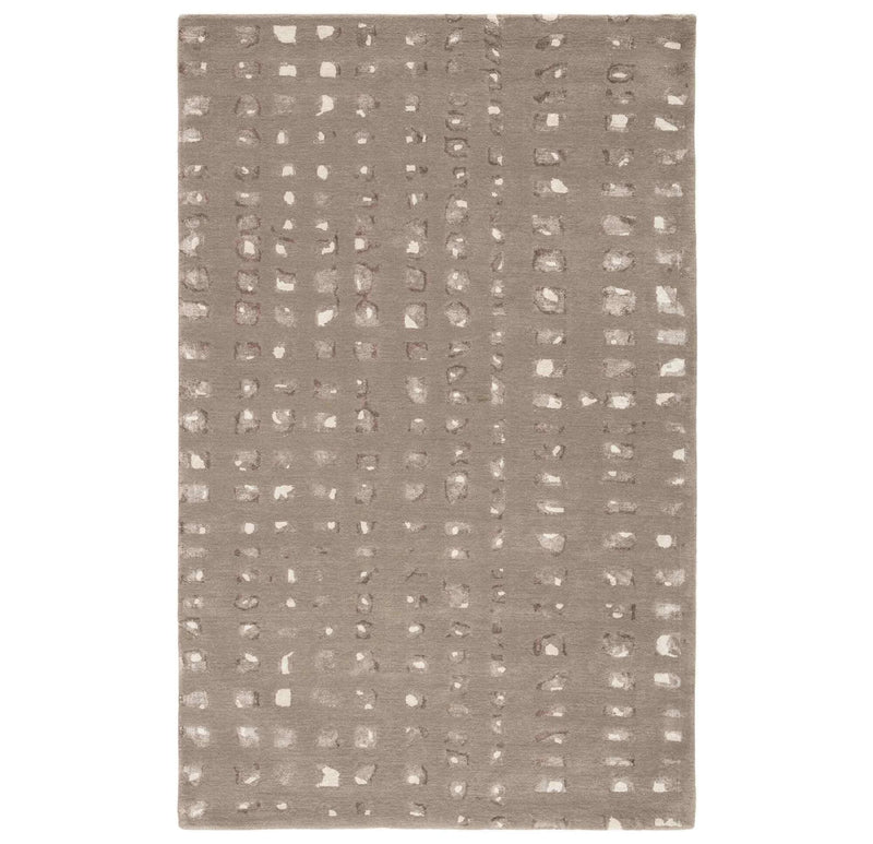 Pixelated Dot Grid Minimalist Area Rug – Taupe Grey & Ivory