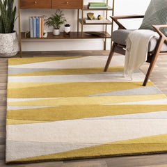 Ochre Horizon Hand-Tufted Wool Rug | Mustard Grey & Ivory Abstract Geometric Area Rug
