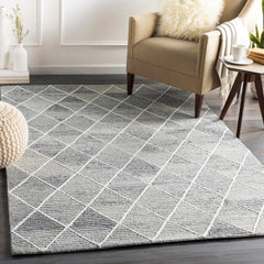 Diamond Trellis Hand-Tufted Wool Rug | Light Grey & Ivory Geometric Modern Area Rug