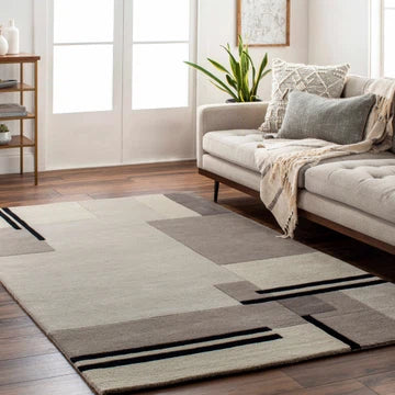 Modern Geometric Area Rug – Neutral Gray & Ivory Abstract Design