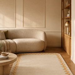 Kala Bordered Minimalist Hand Tufted Rug | Beige Gold