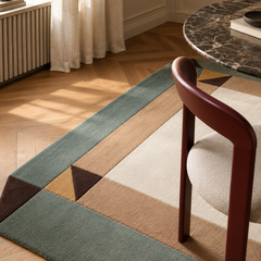 Palatine Ivory Green Geo Rug | Hand-Tufted Wool Geometric Area Rug | Modern Statement Carpet