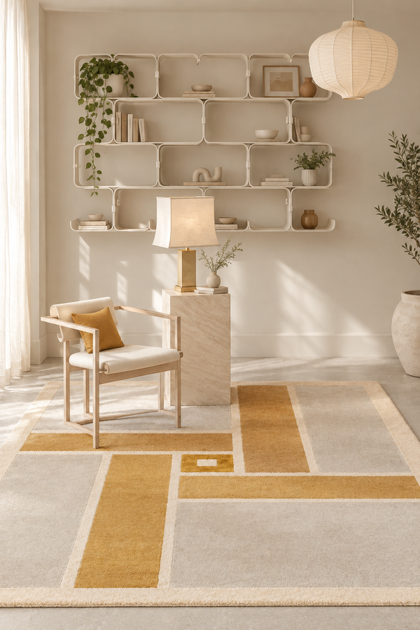 Ambient Beige Geometrical Hand Tufted Wool Rug