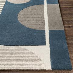 Navy Arch Hand-Tufted Wool Rug | Blue & Taupe Geometric Textured Modern Area Rug