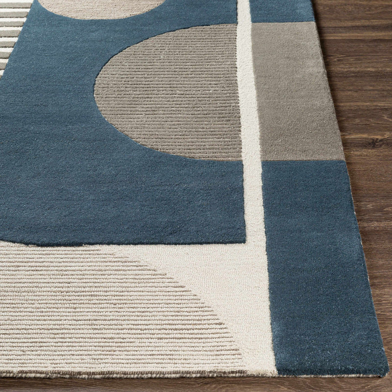 Navy Arch Hand-Tufted Wool Rug | Blue & Taupe Geometric Textured Modern Area Rug
