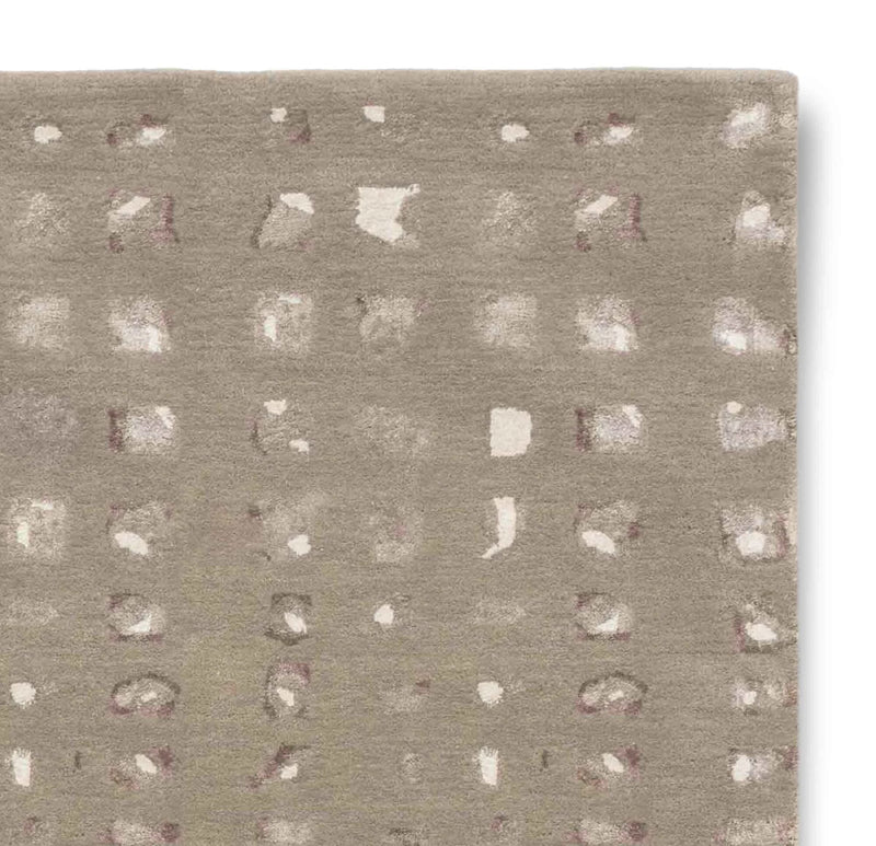 Pixelated Dot Grid Minimalist Area Rug – Taupe Grey & Ivory