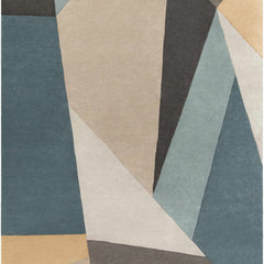 Sky Slate Geometry Hand-Tufted Wool Rug | Blue Grey & Ivory Abstract Color Block Area Rug