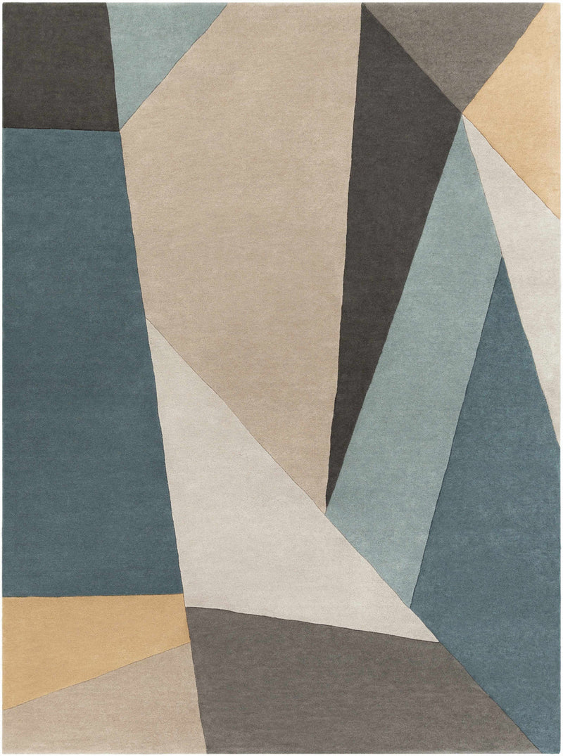Sky Slate Geometry Hand-Tufted Wool Rug | Blue Grey & Ivory Abstract Color Block Area Rug