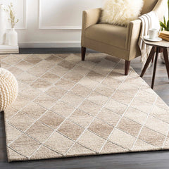 Oatmeal Diamond Trellis Hand-Tufted Wool Rug | Ivory Textured Geometric Modern Area Rug