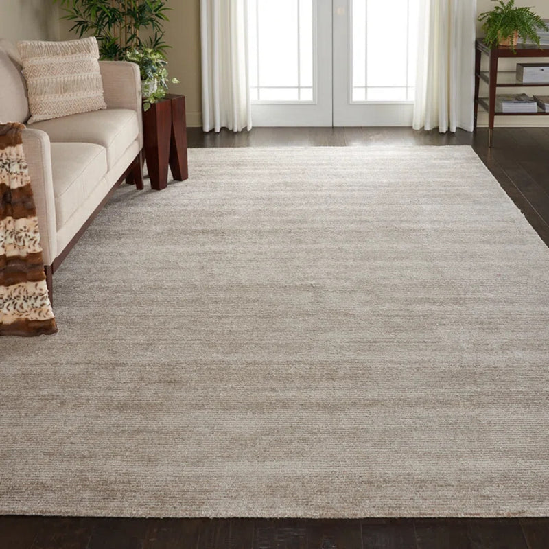 Subtle Abrash Linear Plain Area Rug – Natural Warm Taupe Carpet