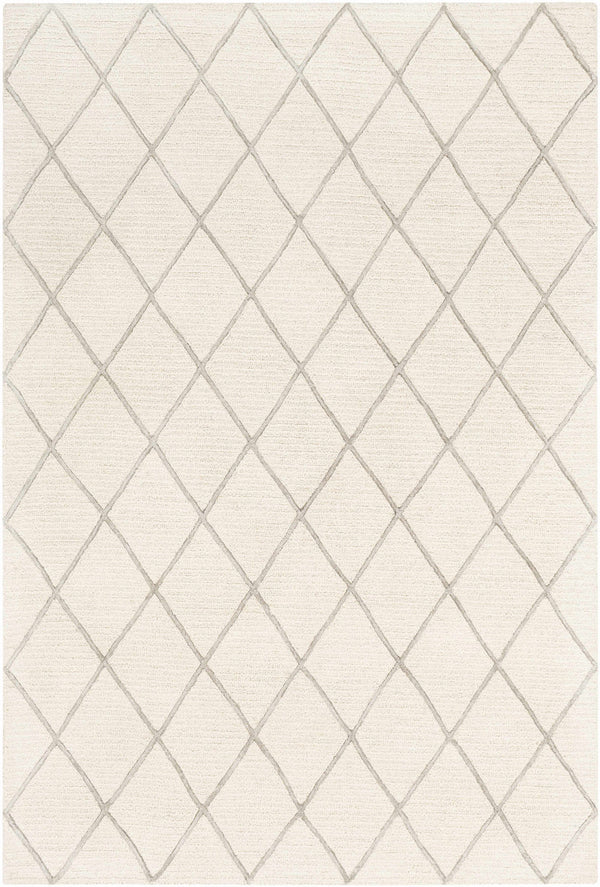 Ivory Diamond Lattice Hand-Tufted Wool Rug | Textured Geometric Modern Area Rug