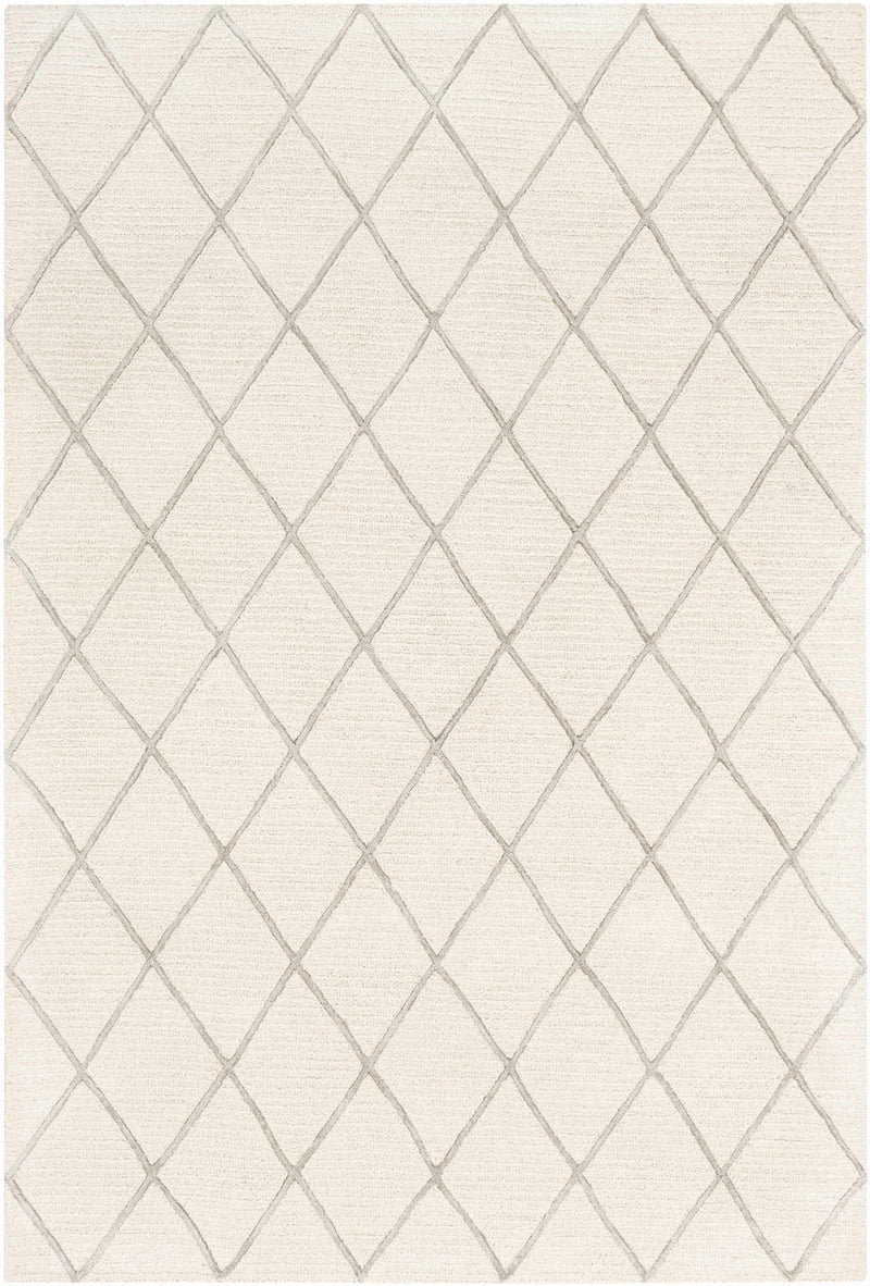 Ivory diamond lattice rug with textured crisscross geometric pattern