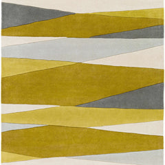 Ochre Horizon Hand-Tufted Wool Rug | Mustard Grey & Ivory Abstract Geometric Area Rug