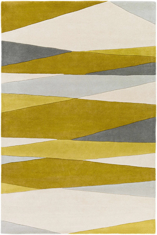 Ochre Horizon Hand-Tufted Wool Rug | Mustard Grey & Ivory Abstract Geometric Area Rug