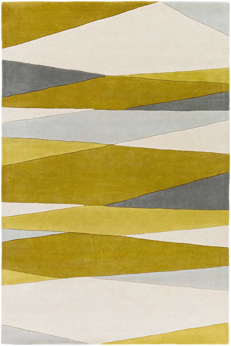 Ochre Horizon Hand-Tufted Wool Rug | Mustard Grey & Ivory Abstract Geometric Area Rug