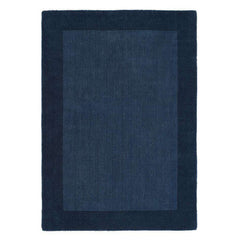 Deep Navy Solid Framed Border Area Rug – Monochromatic Blue Rug