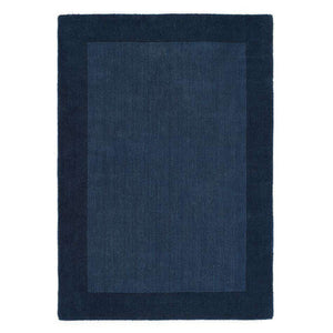 Deep Navy Solid Framed Border Area Rug – Monochromatic Blue Rug