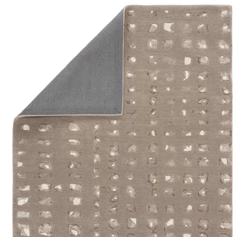 Pixelated Dot Grid Minimalist Area Rug – Taupe Grey & Ivory