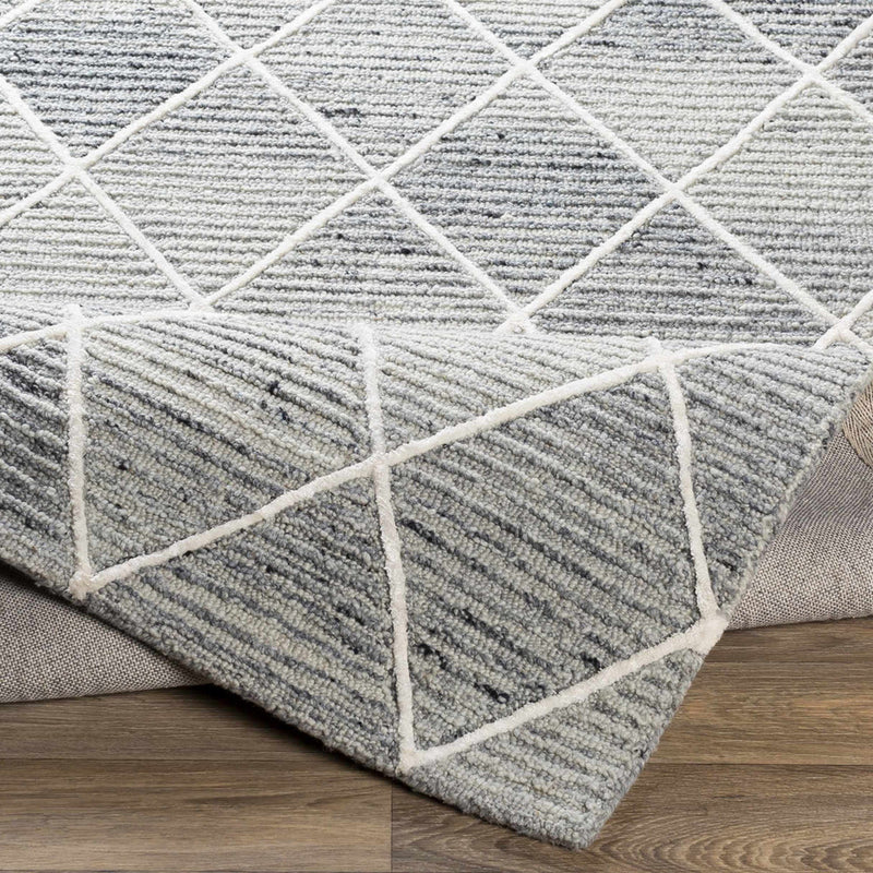 Diamond Trellis Hand-Tufted Wool Rug | Light Grey & Ivory Geometric Modern Area Rug