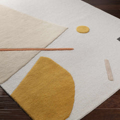 Modern Abstract Geometric Rug – Ivory, Mustard & Beige Contemporary Area Rug