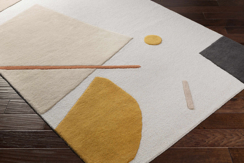 Modern Abstract Geometric Rug – Ivory, Mustard & Beige Contemporary Area Rug