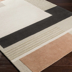 Architectural Geometric Line Area Rug – Cream, Ochre & Black Neutral Carpet