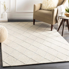 Ivory Diamond Lattice Hand-Tufted Wool Rug | Textured Geometric Modern Area Rug