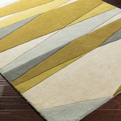 Ochre Horizon Hand-Tufted Wool Rug | Mustard Grey & Ivory Abstract Geometric Area Rug