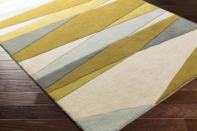 Ochre Horizon Hand-Tufted Wool Rug | Mustard Grey & Ivory Abstract Geometric Area Rug