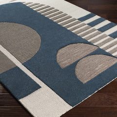 Navy Arch Hand-Tufted Wool Rug | Blue & Taupe Geometric Textured Modern Area Rug